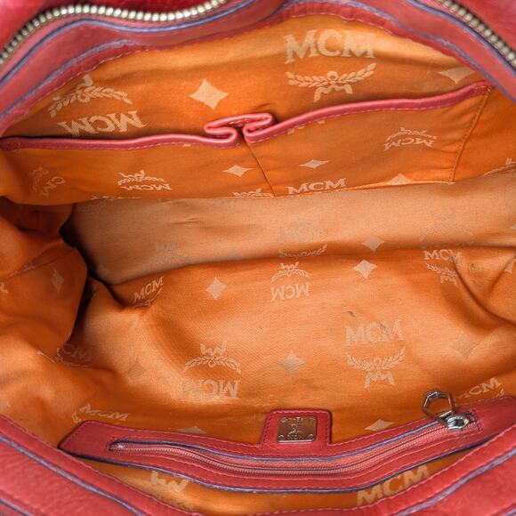 Pre-owned MCM Monogram Embossed Leather Satchel Shoulder Bag - Picture 6 of 7